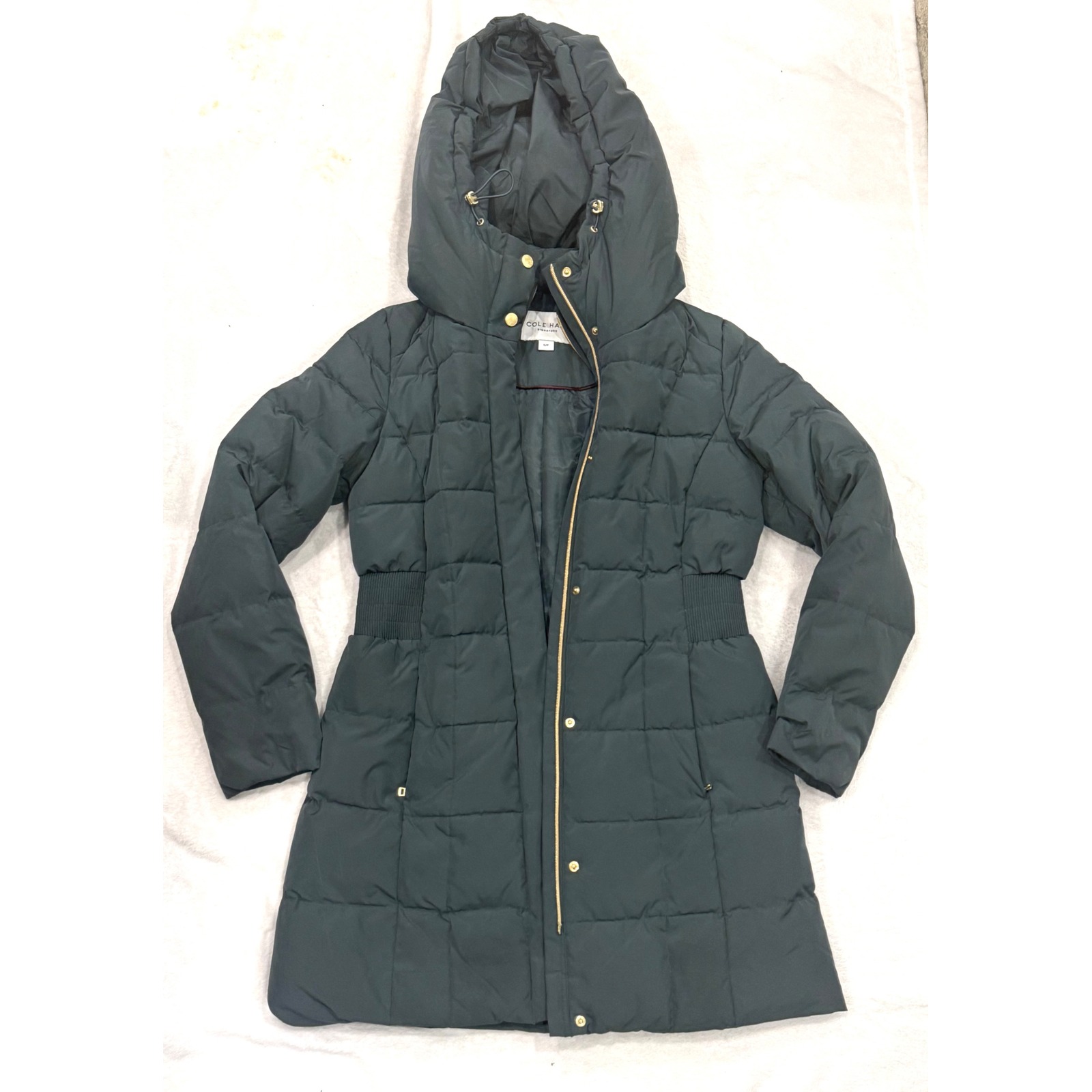 Cole Haan Signature Women's 32" Signature Hooded Taffeta Down Coat Green Small